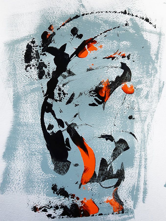 Abstraktes Bild, 30x40 cm, Graublau, Schwarz, Orange